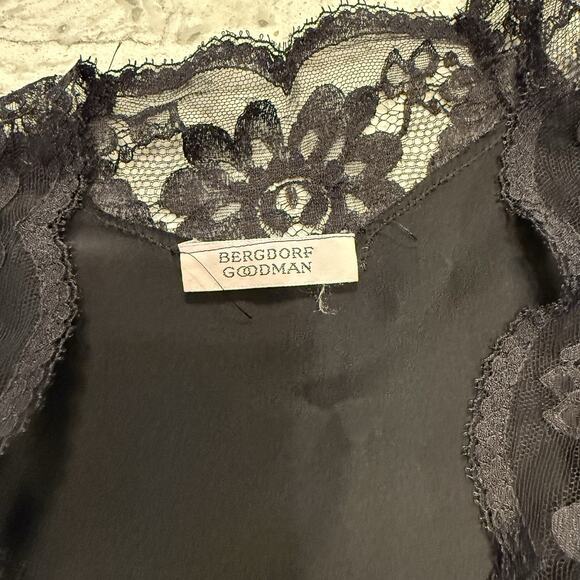VTG Nightgown Bed Jacket Silk Peignoir Set 70s Bergdorf Goodman Black Lace S/M - Picture 11 of 16